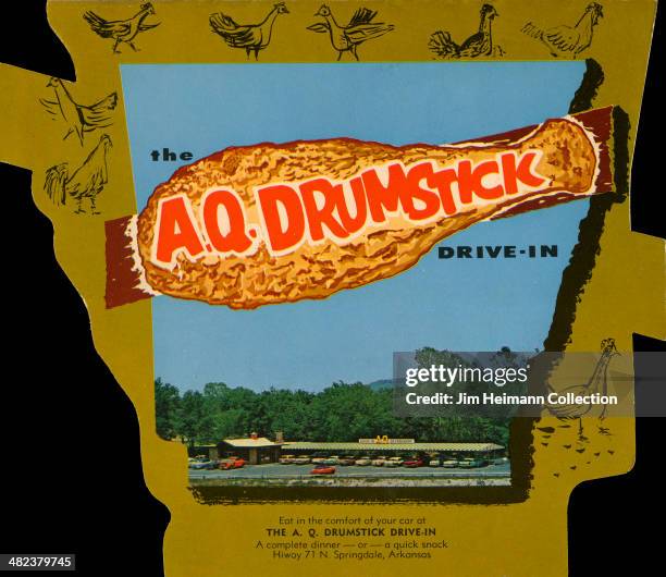Menu for A.Q. Drumstick Drive-In reads "A.Q. Drumstick Drive-In" from 1955 in USA.