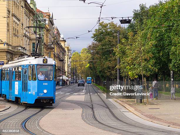 view of king tomislav square street in zagreb, croatia. - zagreb tram stock pictures, royalty-free photos & images