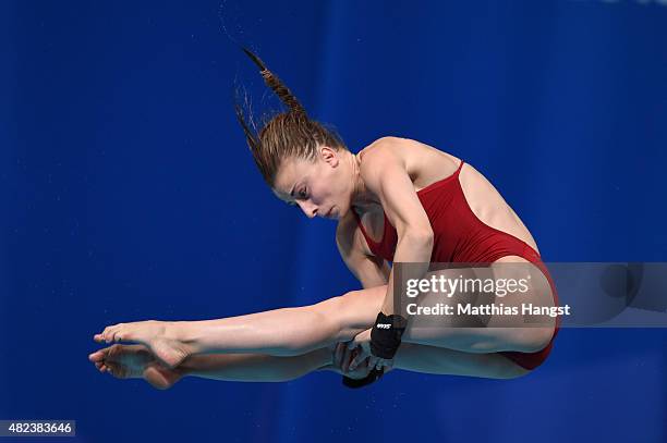 Laura Marino of France competes in the Women's 10m Platform Diving Final on day six of the 16th FINA World Championships at the Aquatics Palace on...
