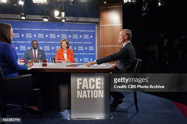 Nancy Cordes, Jamelle Bouie, and Susan Page with John Dickerson as he anchors his first broadcast as anchor of FACE THE NATION, the long-running CBS...