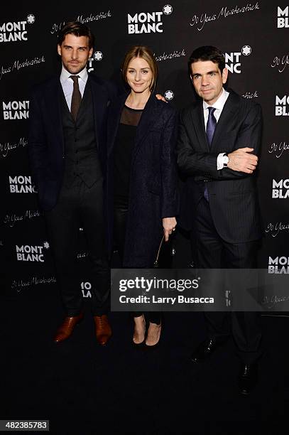Johannes Huebl, Olivia Palermo, and CEO of Montblanc International Jerome Lambert attend Montblanc Celebrates 90 Years of the Iconic Meisterstuck on...