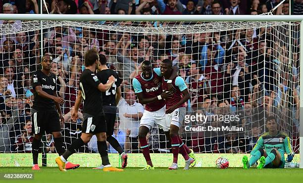 Enner Valencia of West Ham celebrates scoring his side's opening goal during the UEFA Europa League third qualifying round match between West Ham...