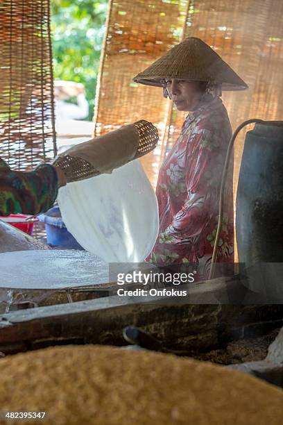 woman cooking rice paper to make noodles, vietnam - hot vietnamese women stock pictures, royalty-free photos & images