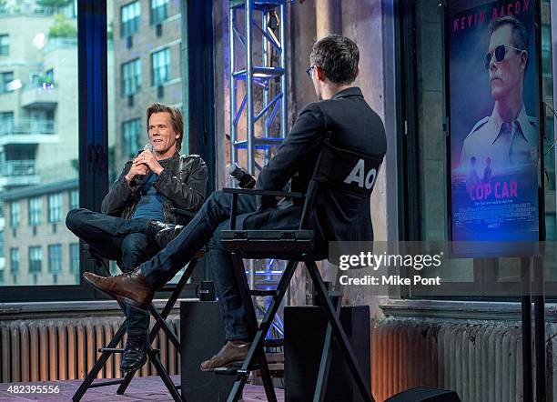 Actor Kevin Bacon discusses his new movie "Cop Car" at AOL Studios In New York on July 30, 2015 in New York City.