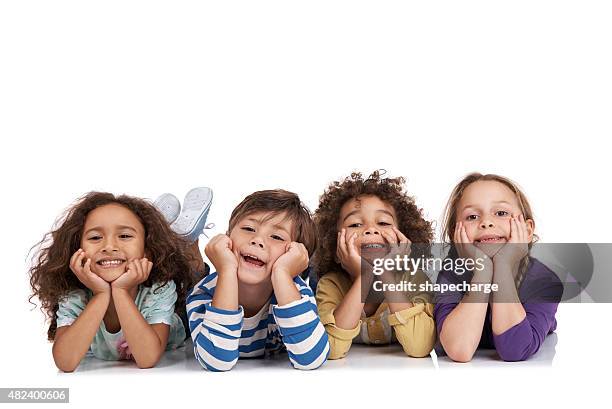 just chillin' - group of kids on white stock pictures, royalty-free photos & images