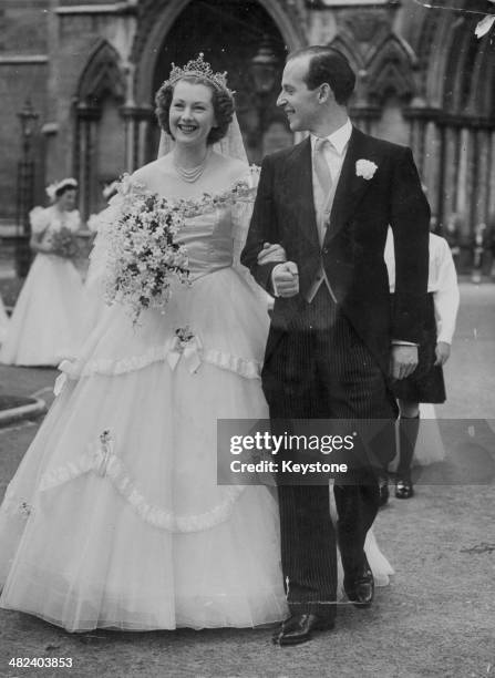 The wedding of Raine Spencer and Gerald Legge, Earl of Dartmouth, St Margaret's Church, Westminster, London, July 21st 1948.
