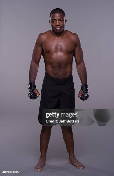 Fernando Acougueiro poses for a portrait during media day for season four of The Ultimate Fighter Brazil on February 4, 2015 in Las Vegas, Nevada.