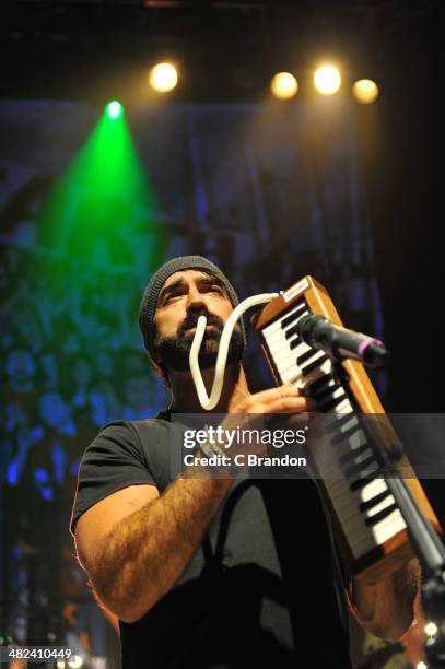 Mike Taylor of Walk Off The Earth performs on stage at Shepherds Bush Empire on April 3, 2014 in London, United Kingdom.