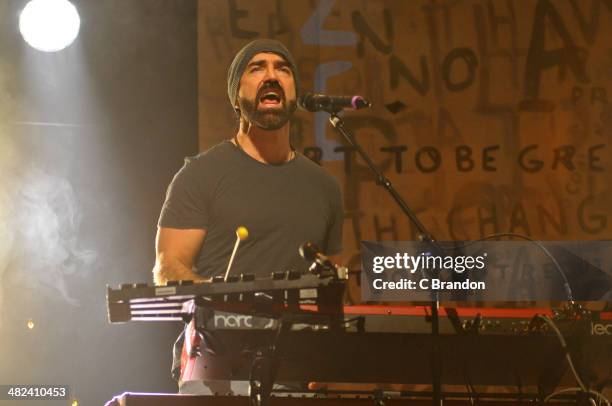 Mike Taylor of Walk Off The Earth performs on stage at Shepherds Bush Empire on April 3, 2014 in London, United Kingdom.