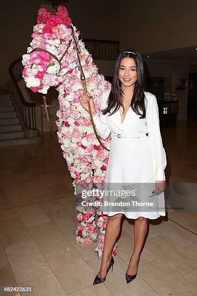 Jessica Gomes arrives at the David Jones and Crown Resorts Autumn Racing Ladies Lunch at David Jones on April 4, 2014 in Sydney, Australia.