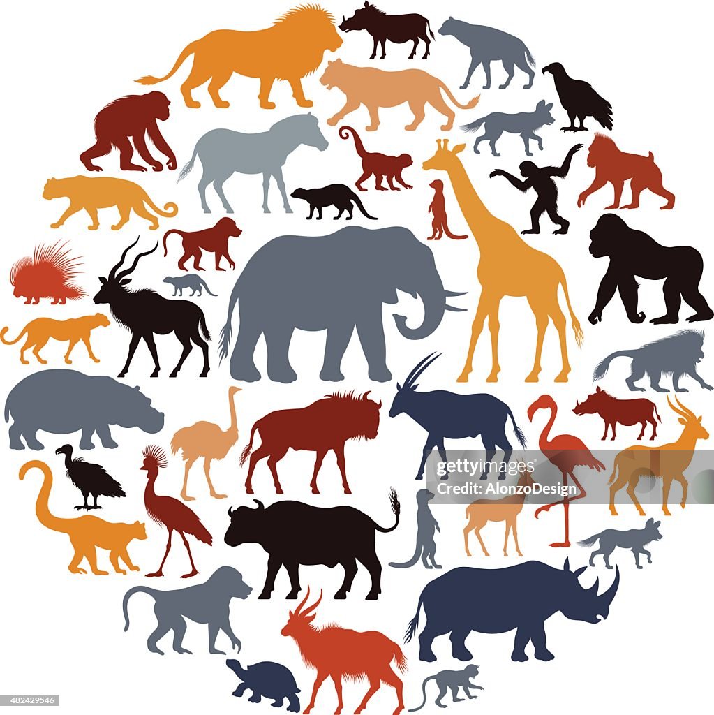 Collage des Silhouettes d'animaux africains