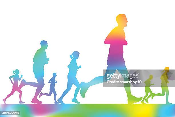 marathon runners in the city park - men's track stock illustrations