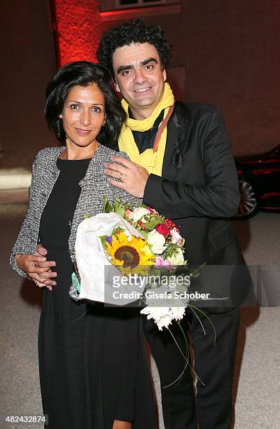 Rolando Villazon and his wife Lucia Villazon attend the 40 year stage anniversary of Placido Domingo during the Salzburg Festival on July 30, 2015 in...