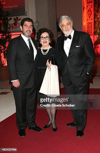 Placido Domingo and his wife Marta Ornelas and his son Alvaro attend the 40 year stage anniversary of Placido Domingo during the Salzburg Festival on...
