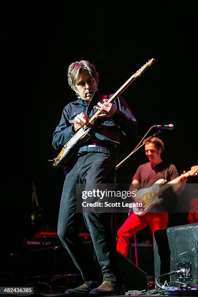 Eric Johnson and Dweezil Zappa performs during the Experience Hendrix 2014 Tour at The Fox Theatre on April 3, 2014 in Detroit, Michigan.