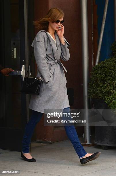 Model Karlie Kloss is seen coming out of Tracy Anderson "GYM" in tribeca on April 3, 2014 in New York City.