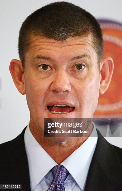 James Packer, Crown Resorts Chairman speaks as he launches Crown Resorts' second Reconciliation Action Plan on July 31, 2015 in Melbourne, Australia....