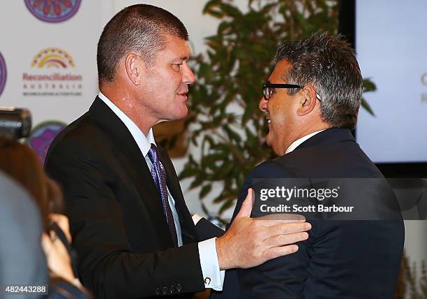 James Packer, Crown Resorts Chairman speaks with Andrew Demetriou, Director of Crown Resorts he launches Crown Resorts' second Reconciliation Action...