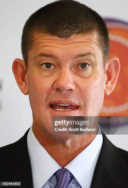 James Packer, Crown Resorts Chairman speaks as he launches Crown Resorts' second Reconciliation Action Plan on July 31, 2015 in Melbourne, Australia....