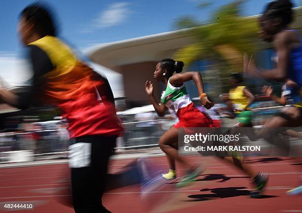 Princess Z. Banket of Suriname competes during the finals of the Women's 100m sprints during the 2015 Special Olympics World Games, at the Loker USC...