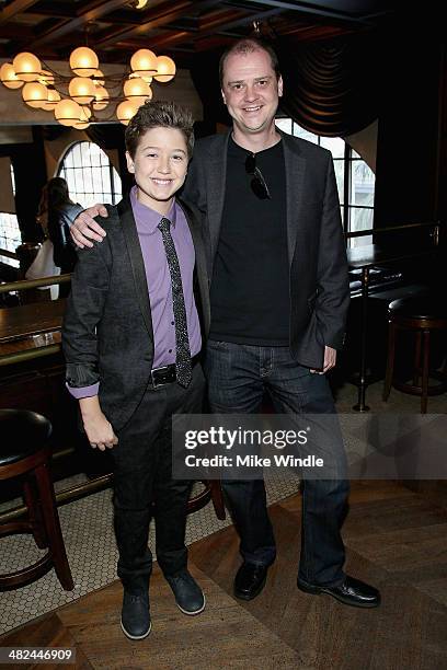 Actor Garrett Ryan and director Mike Flanagan attend the pre-reception for the screening of Relativity Media's "Oculus" at The Roosevelt Hotel on...