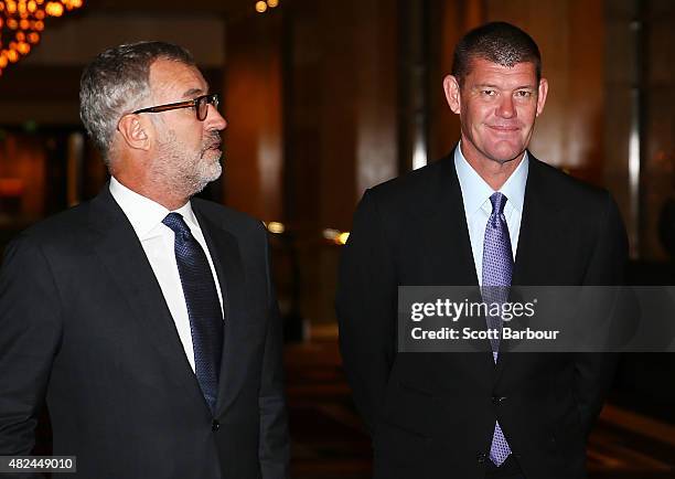 James Packer, Crown Resorts Chairman and Robert Rankin, Co-Chairman of Crown Limited arrive at the launch of Crown Resorts' second Reconciliation...