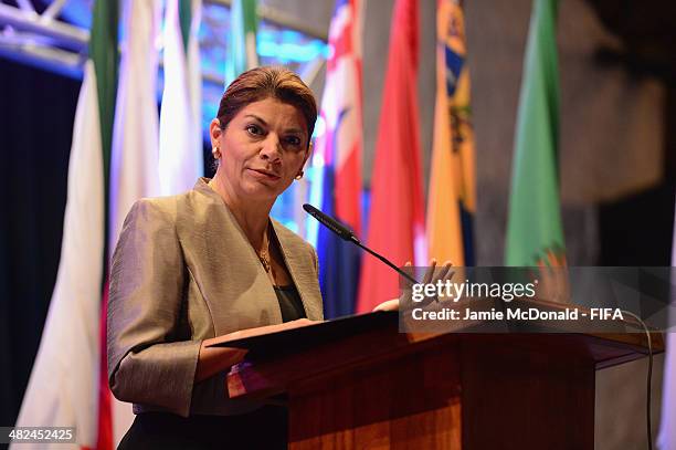 President of Costa Rica Laura Chinchilla Miranda attends the FIFA banquet at the Country Club on April 3, 2014 in San Jose, Costa Rica.