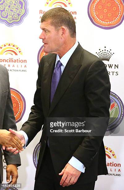 James Packer, Crown Resorts Chairman arrives as he launches Crown Resorts' second Reconciliation Action Plan on July 31, 2015 in Melbourne,...