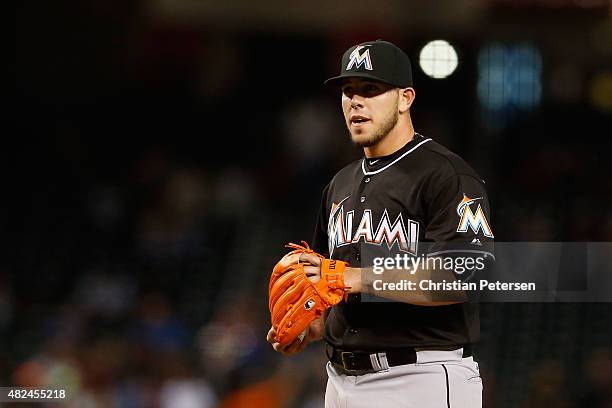 Starting pitcher Jose Fernandez of the Miami Marlins pitches against the Arizona Diamondbacks during the MLB game at Chase Field on July 22, 2015 in...