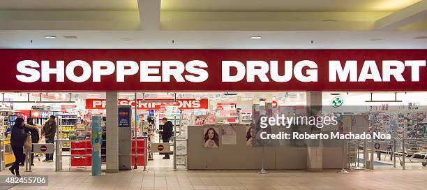 Shoppers drug mart sign; Shoppers Drug Mart Corporation is Canada's largest retail pharmacy chain and it was bought recently by Lowblaws.