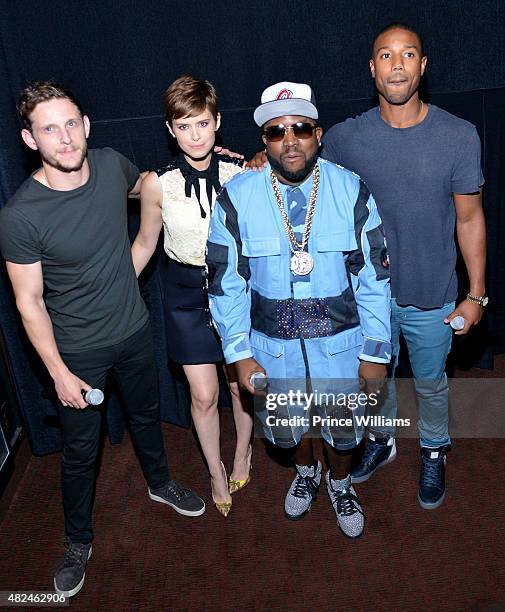 Jamie Bell, Kate Mara, Big Boi and Michael B. Jordan attend "Fantastic Four" red carpet screening at Cinebistro on July 30, 2015 in Atlanta, Georgia.