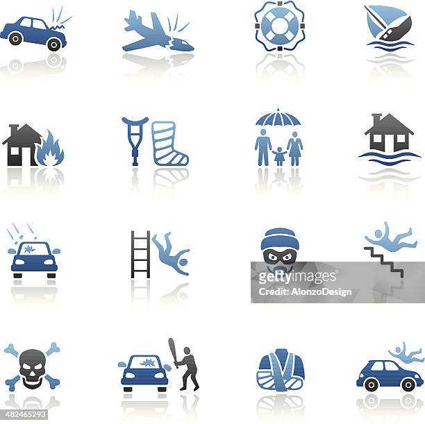 blue insurance icon set - vandalism 幅插畫檔、美工圖案、卡通及圖標