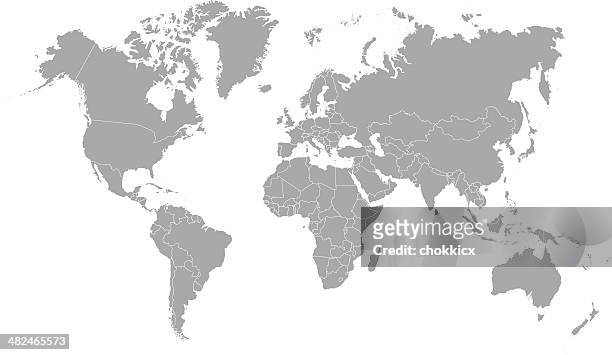 ilustraciones, imágenes clip art, dibujos animados e iconos de stock de mapa mundial resumen de color gris - geographical border
