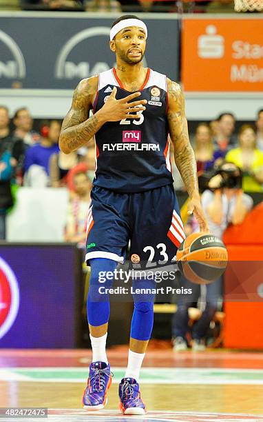 Malcolm Delaney of Munich in action during the Turkish Airlines Euroleague Top 16 Round 13 Group F basketball match between FC Bayern Muenchen and...