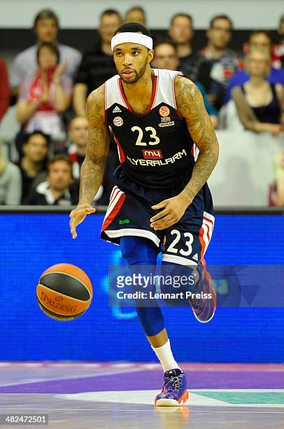 Malcolm Delaney of Munich in action during the Turkish Airlines Euroleague Top 16 Round 13 Group F basketball match between FC Bayern Muenchen and...