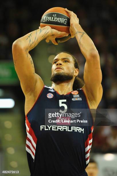 Chevon Troutman of Munich in action during the Turkish Airlines Euroleague Top 16 Round 13 Group F basketball match between FC Bayern Muenchen and...
