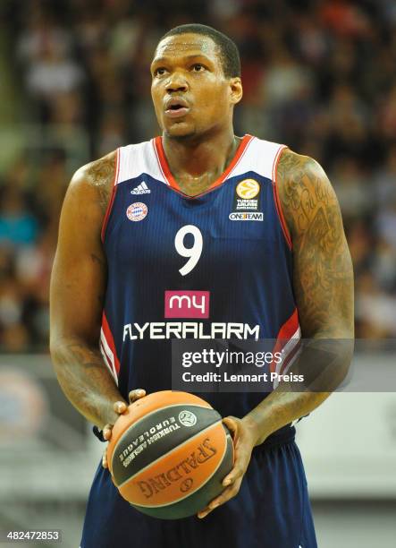 Deon Thompson of Munich in action during the Turkish Airlines Euroleague Top 16 Round 13 Group F basketball match between FC Bayern Muenchen and...