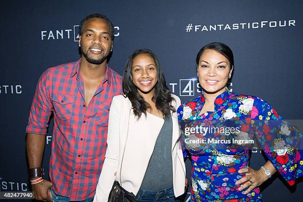 Fadelf, Simone, and Egypt Sherrod attend "Fantastic Four" Atlanta VIP Screening at Cinebistro on July 30, 2015 in Atlanta, Georgia.