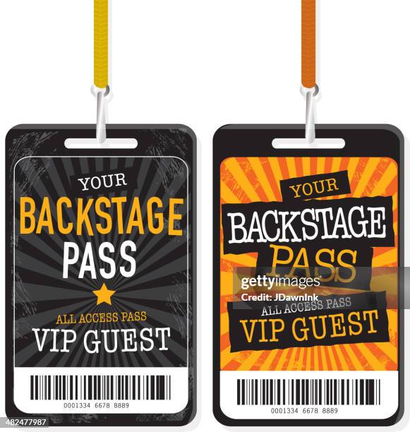 stockillustraties, clipart, cartoons en iconen met set of two black and yellow backstage pass template designs - rock on