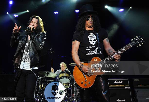 Myles Kennedy of Alter Bridge and Slash of Guns N' Roses perform at the Kings of Chaos concert for Ric O'Berry's Dolphin Project Benefit, a non...