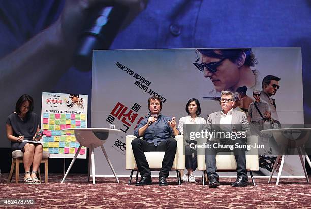 Tom Cruise and Christopher McQuarrie make a guest appearance at the screening of 'Mission: Impossible - Rogue Nation' at the Superplex G theater,...