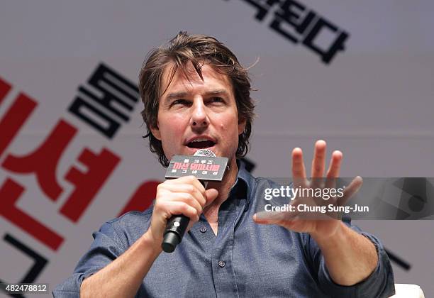 Tom Cruise makes a guest appearance at the screening of 'Mission: Impossible - Rogue Nation' at the Superplex G theater, which is largest theater...