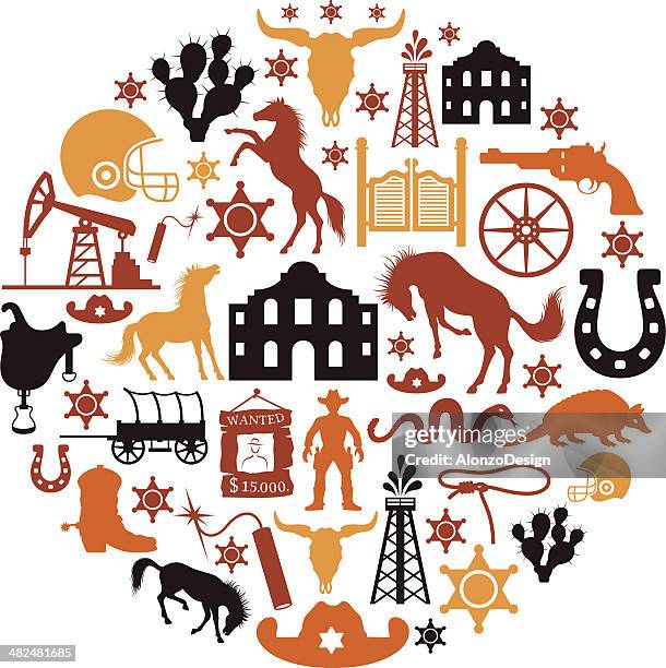 ilustrações, clipart, desenhos animados e ícones de colagem do texas - vaqueiro