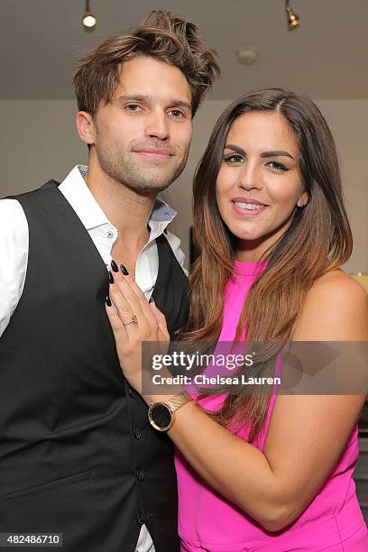 Personalities Tom Schwartz and Katie Maloney attend Katie's Pucker and Pout launch party at Frederic Fekkai Hair Salon on July 30, 2015 in Beverly...