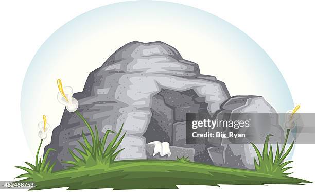 ilustraciones, imágenes clip art, dibujos animados e iconos de stock de vacío tumba de pascua - empty tomb jesus