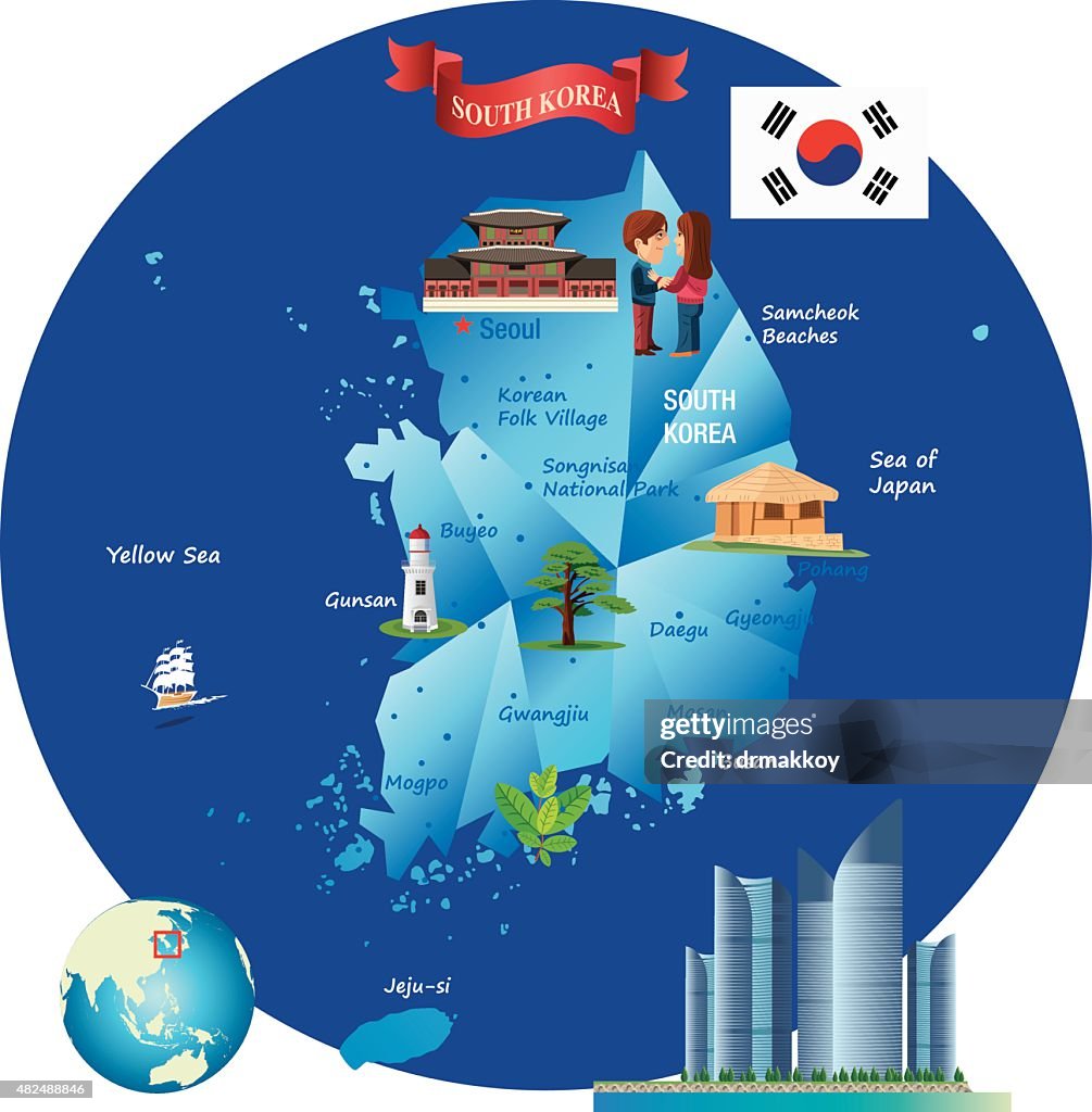 Desenho Mapa da Coreia do Sul