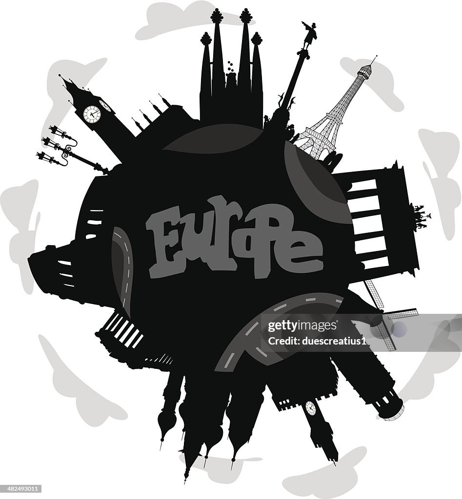 Europe world with significant buildings