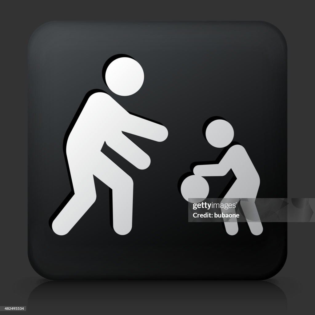 Black Square Button with Family Playing Icon
