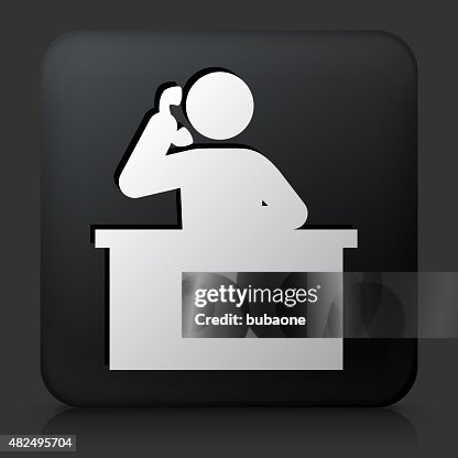Black Square Button with Receptionist Icon Black Square Button with Receptionist Icon