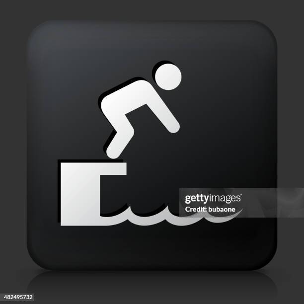 black square button with diving icon - pool jump stock illustrations